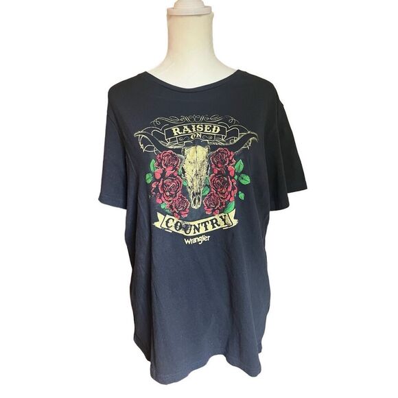 Wrangler Tops - Wrangler Graphic Black Crew Neck Short Sleeved T-Shirt (Large)